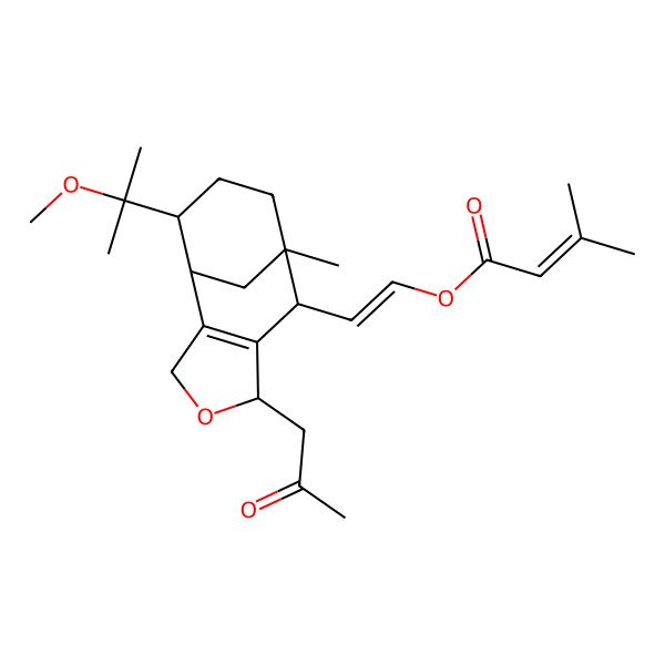 2D Structure of [(E)-2-[(1S,5S,7R,8S,11S)-11-(2-methoxypropan-2-yl)-8-methyl-5-(2-oxopropyl)-4-oxatricyclo[6.3.1.02,6]dodec-2(6)-en-7-yl]ethenyl] 3-methylbut-2-enoate