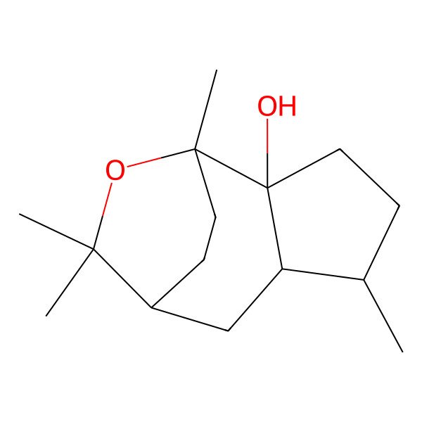 2D Structure of 1,4-Ethano-1H-cyclopent[c]oxepin-8a(3H)-ol, hexahydro-1,3,3,6-tetramethyl-, (1S,4R,5aS,6S,8aS)-