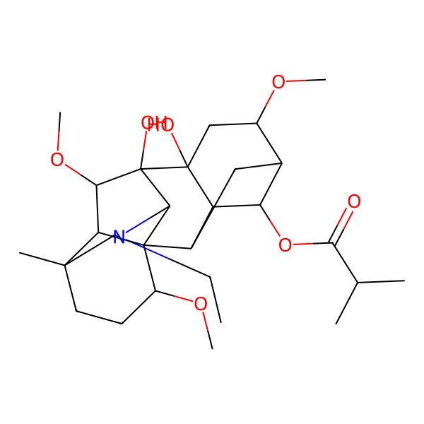 2D Structure of [(1S,2R,3R,4S,5R,6S,8R,9S,10S,13R,16S,17R,18S)-11-ethyl-8,9-dihydroxy-6,16,18-trimethoxy-13-methyl-11-azahexacyclo[7.7.2.12,5.01,10.03,8.013,17]nonadecan-4-yl] 2-methylpropanoate