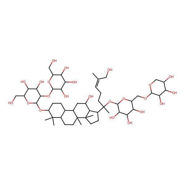 2D Structure of (2S,3R,4S,5S,6R)-2-[(2R,3R,4S,5S,6R)-4,5-dihydroxy-2-[[12-hydroxy-17-[(E)-7-hydroxy-6-methyl-2-[(2S,3R,4S,5S,6R)-3,4,5-trihydroxy-6-[[(2R,3R,4S,5R)-3,4,5-trihydroxyoxan-2-yl]oxymethyl]oxan-2-yl]oxyhept-5-en-2-yl]-4,4,8,14-tetramethyl-1,2,3,5,6,7,9,10,11,12,13,15,16,17-tetradecahydrocyclopenta[a]phenanthren-3-yl]oxy]-6-(hydroxymethyl)oxan-3-yl]oxy-6-(hydroxymethyl)oxane-3,4,5-triol