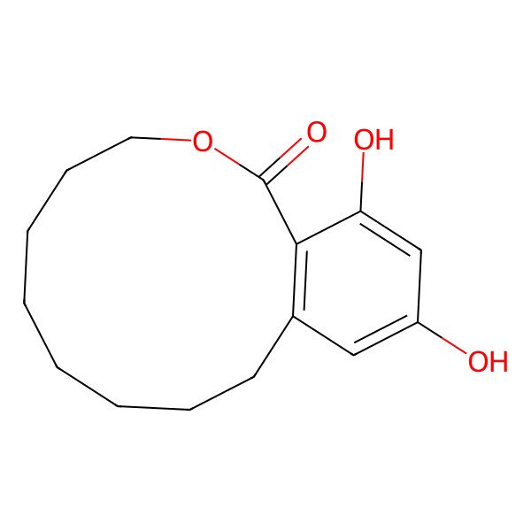 2D Structure of 14,16-Dihydroxy-3-oxabicyclo[10.4.0]hexadeca-1(12),13,15-trien-2-one