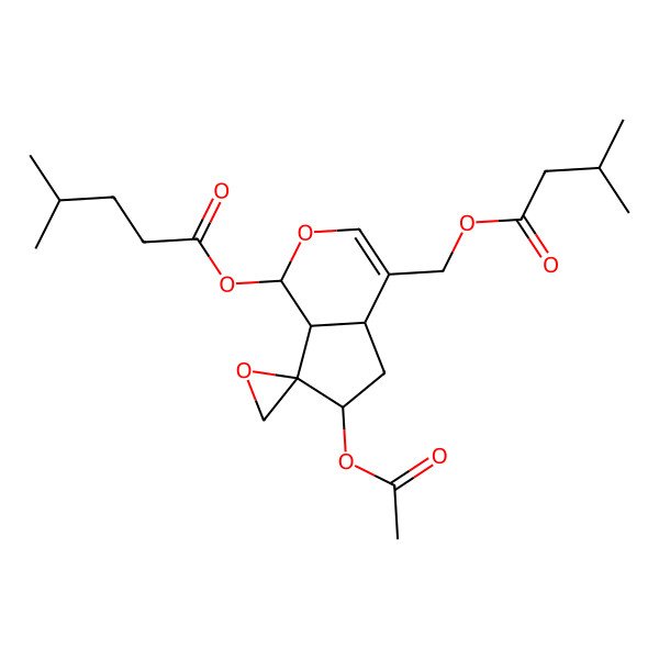 2D Structure of [(1S,7S)-6-acetyloxy-4-(3-methylbutanoyloxymethyl)spiro[4a,5,6,7a-tetrahydro-1H-cyclopenta[c]pyran-7,2'-oxirane]-1-yl] 4-methylpentanoate