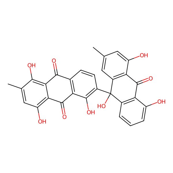 2D Structure of 1,4,5-Trihydroxy-2-methyl-6-(4,5,9-trihydroxy-2-methyl-10-oxoanthracen-9-yl)anthracene-9,10-dione