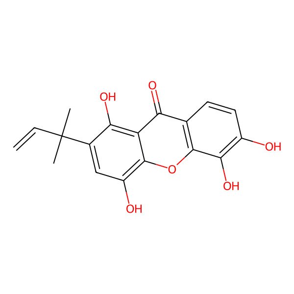 2D Structure of 1,4,5,6-Tetrahydroxy-2-(2-methylbut-3-en-2-yl)xanthen-9-one 2D Structure of 1,4,5,6-Tetrahydroxy-2-(2-methylbut-3-en-2-yl)xanthen-9-one