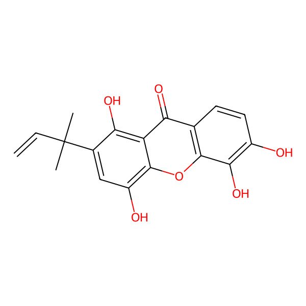 2D Structure of 1,4,5,6-Tetrahydroxy-2-(2-methylbut-3-en-2-yl)xanthen-9-one