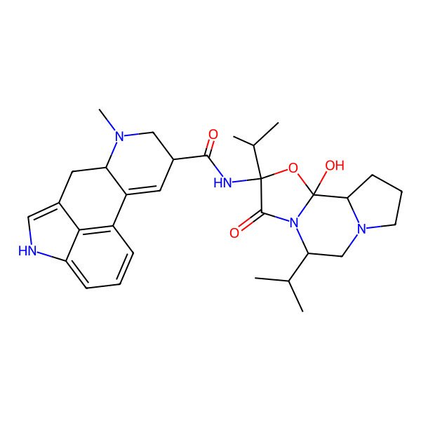 2D Structure of (6aR,9R)-N-[(1S,2S,4R,7S)-2-hydroxy-5-oxo-4,7-di(propan-2-yl)-3-oxa-6,9-diazatricyclo[7.3.0.02,6]dodecan-4-yl]-7-methyl-6,6a,8,9-tetrahydro-4H-indolo[4,3-fg]quinoline-9-carboxamide