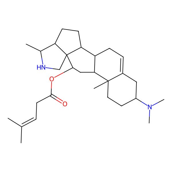 2D Structure of [(5S,9S,10R,13R,16S)-16-(dimethylamino)-6,13-dimethyl-7-azapentacyclo[10.8.0.02,9.05,9.013,18]icos-18-en-10-yl] 4-methylpent-3-enoate
