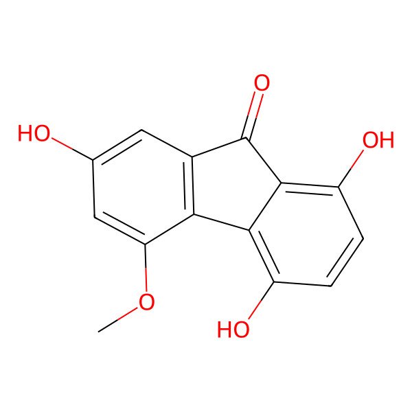 2D Structure of 1,4,7-trihydroxy-5-methoxy-9H-fluoren-9-one