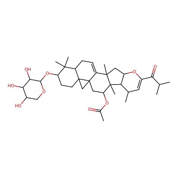 2D Structure of [(1S,3R,4R,5R,6S,10S,12S,16R,18S,21R)-4,6,12,17,17-pentamethyl-8-(2-methylpropanoyl)-18-[(2S,3R,4S,5R)-3,4,5-trihydroxyoxan-2-yl]oxy-9-oxahexacyclo[11.9.0.01,21.04,12.05,10.016,21]docosa-7,13-dien-3-yl] acetate