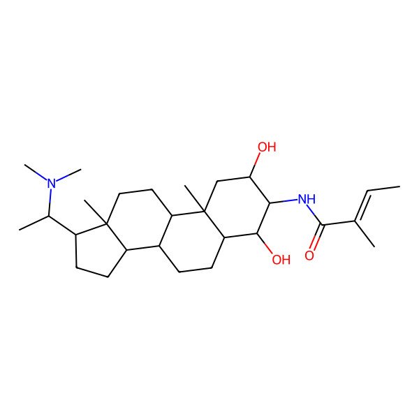 2D Structure of (E)-N-[(2S,3S,4R)-17-[1-(dimethylamino)ethyl]-2,4-dihydroxy-10,13-dimethyl-2,3,4,5,6,7,8,9,11,12,14,15,16,17-tetradecahydro-1H-cyclopenta[a]phenanthren-3-yl]-2-methylbut-2-enamide