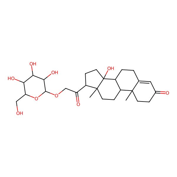 2D Structure of (8R,9S,10R,13R,14S,17S)-14-hydroxy-10,13-dimethyl-17-[2-[(2R,3R,4S,5S,6R)-3,4,5-trihydroxy-6-(hydroxymethyl)oxan-2-yl]oxyacetyl]-2,6,7,8,9,11,12,15,16,17-decahydro-1H-cyclopenta[a]phenanthren-3-one