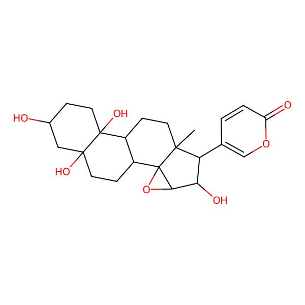 2D Structure of 5-[(1R,2S,4R,5R,6R,7R,10S,11S,14S,16S)-5,11,14,16-tetrahydroxy-7-methyl-3-oxapentacyclo[8.8.0.02,4.02,7.011,16]octadecan-6-yl]pyran-2-one