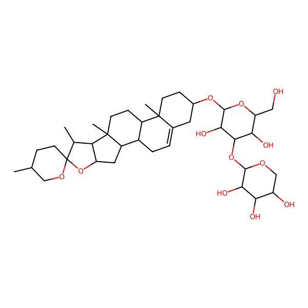 2D Structure of (2S,3R,4S,5R)-2-[(2R,3R,4S,5R,6R)-3,5-dihydroxy-2-(hydroxymethyl)-6-[(1S,2S,4S,5'S,6S,7R,8R,9S,12S,13R,16S)-5',7,9,13-tetramethylspiro[5-oxapentacyclo[10.8.0.02,9.04,8.013,18]icos-18-ene-6,2'-oxane]-16-yl]oxyoxan-4-yl]oxyoxane-3,4,5-triol