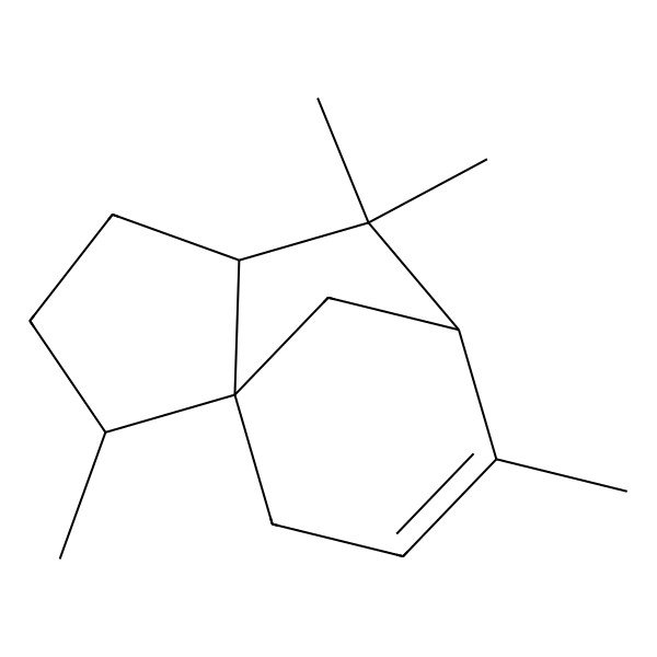 2D Structure of 1H-3a,7-Methanoazulene, 2,3,4,7,8,8a-hexahydro-3,6,8,8-tetramethyl-, (3R-(3alpha,3abeta,7beta,8aalpha))-
