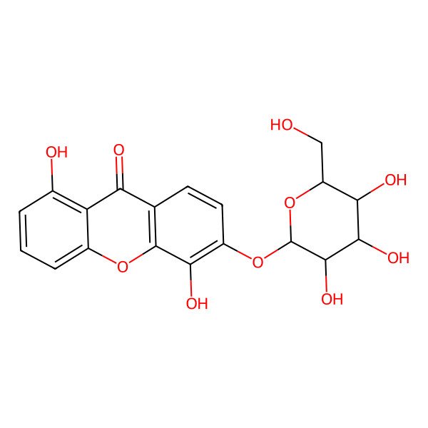 2D Structure of 1,5-dihydroxy-6-[(2S,3R,4S,5S,6R)-3,4,5-trihydroxy-6-(hydroxymethyl)oxan-2-yl]oxyxanthen-9-one