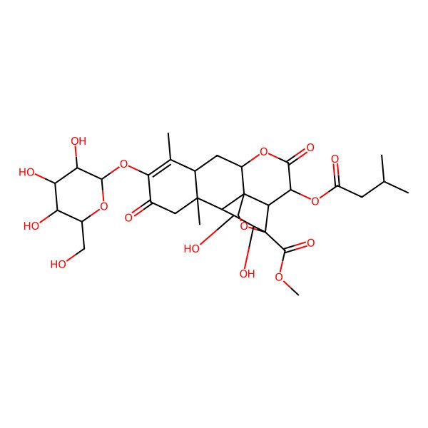 2D Structure of 15-O-(3-Methylbutanoyl)-3-O-beta-D-glucopyranosylbruceolide