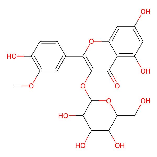 2D Structure of 5,7-dihydroxy-2-(4-hydroxy-3-methoxyphenyl)-3-[(2R,3R,4S,5R,6R)-3,4,5-trihydroxy-6-(hydroxymethyl)oxan-2-yl]oxychromen-4-one