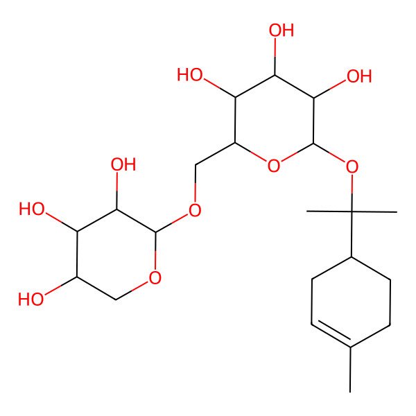 2D Structure of (2S,3R,4S,5S,6R)-2-[2-[(1S)-4-methylcyclohex-3-en-1-yl]propan-2-yloxy]-6-[[(2S,3R,4S,5S)-3,4,5-trihydroxyoxan-2-yl]oxymethyl]oxane-3,4,5-triol