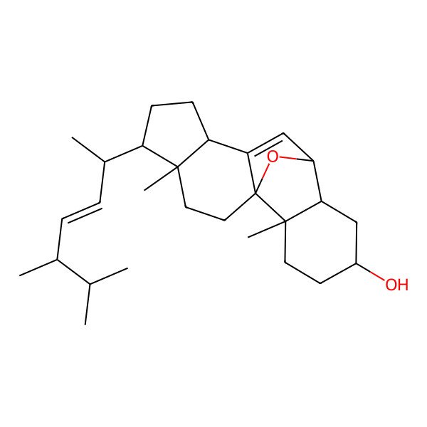 2D Structure of 5-[(E)-5,6-dimethylhept-3-en-2-yl]-4,17-dimethyl-18-oxapentacyclo[9.6.1.01,9.04,8.012,17]octadec-9-en-14-ol