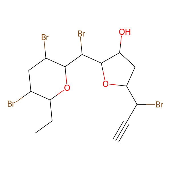 2D Structure of (2S,3R,5R)-2-[(R)-bromo-[(2R,3R,5S,6R)-3,5-dibromo-6-ethyloxan-2-yl]methyl]-5-[(1R)-1-bromoprop-2-ynyl]oxolan-3-ol