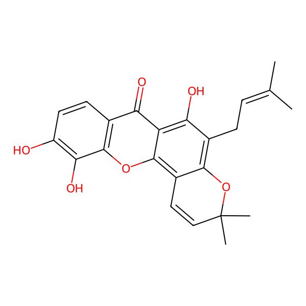2D Structure of 1,5,6-trihydroxy-6',6'-dimethyl-2H-pyrano(2',3':3,4)-2-(3-methylbut-2-enyl)xanthone