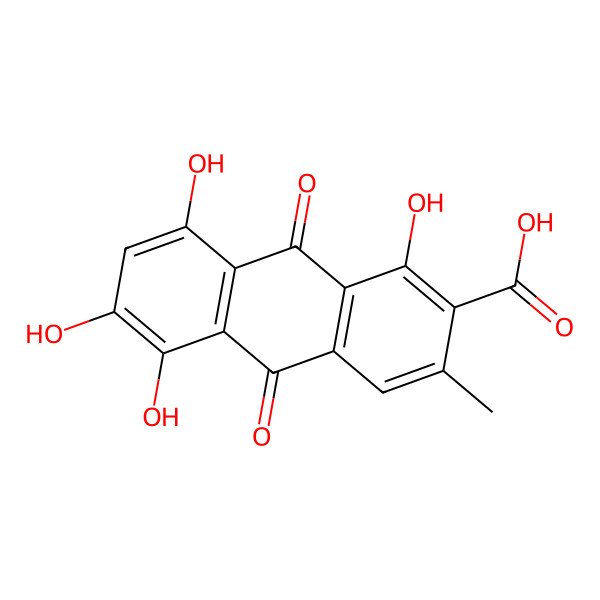 2D Structure of 1,5,6,8-Tetrahydroxy-3-methyl-9,10-dioxoanthracene-2-carboxylic acid