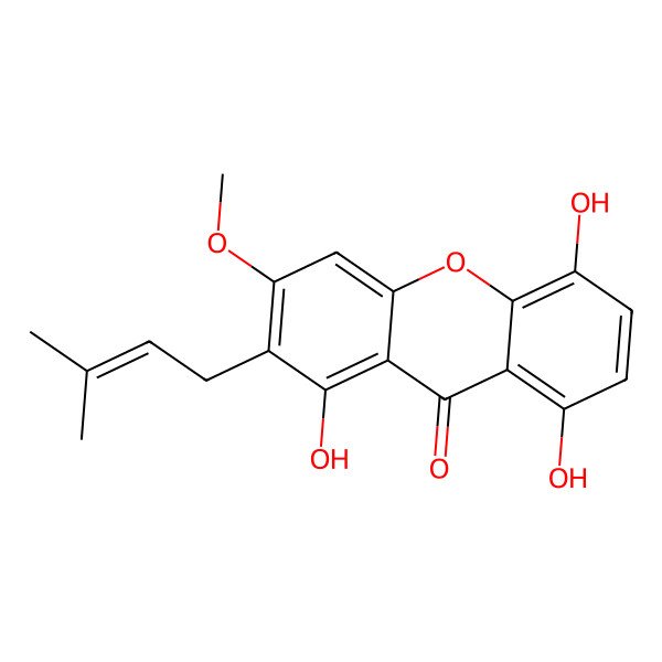 2D Structure of 1,5,8-Trihydroxy-3-methoxy-2-(3-methylbut-2-en-1-yl)-9H-xanthen-9-one