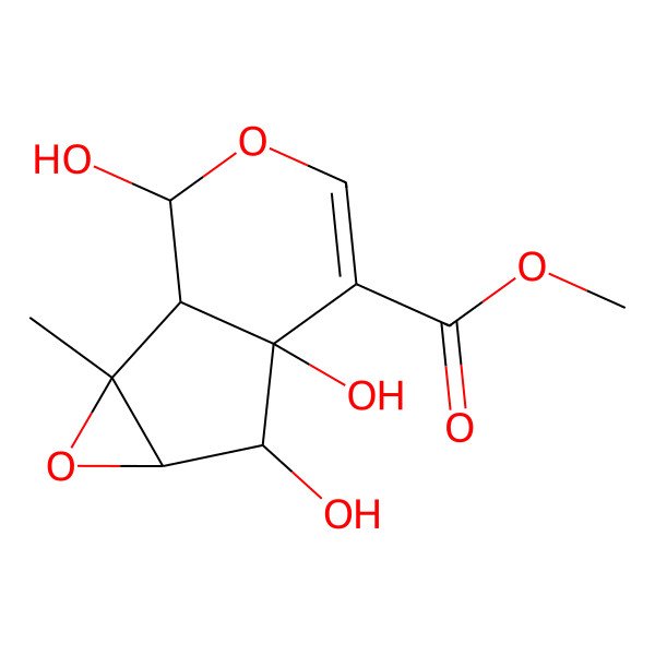 2D Structure of methyl (1S,2R,4S,5R,6R)-5,6,10-trihydroxy-2-methyl-3,9-dioxatricyclo[4.4.0.02,4]dec-7-ene-7-carboxylate