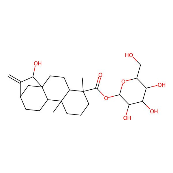 2D Structure of [(2S,3R,4S,5S,6R)-3,4,5-trihydroxy-6-(hydroxymethyl)oxan-2-yl] (1R,4S,5R,9S,10S,13R,15S)-15-hydroxy-5,9-dimethyl-14-methylidenetetracyclo[11.2.1.01,10.04,9]hexadecane-5-carboxylate