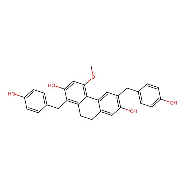 2D Structure of 1,6-Bis(4-hydroxybenzyl)-4-methoxy-9,10-dihydrophenanthrene-2,7-diol