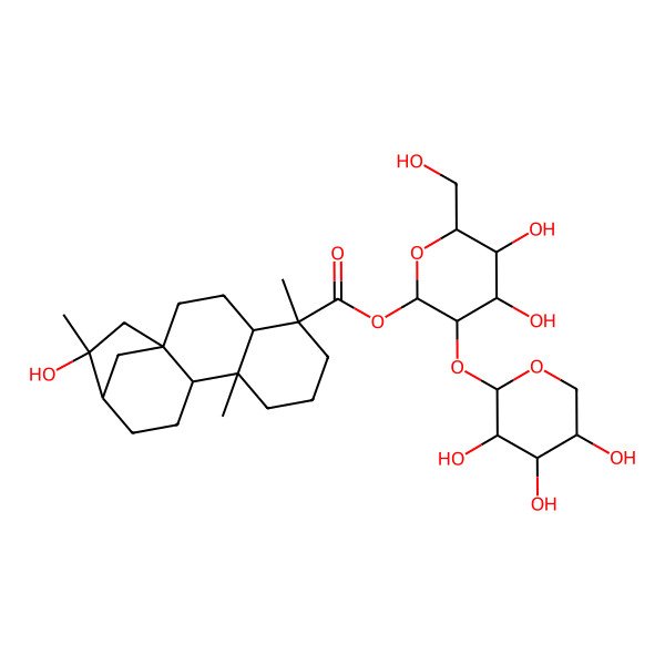 2D Structure of [(2S,3R,4S,5S,6R)-4,5-dihydroxy-6-(hydroxymethyl)-3-[(2S,3R,4S,5S)-3,4,5-trihydroxyoxan-2-yl]oxyoxan-2-yl] (1S,4S,5R,9S,10R,13R,14R)-14-hydroxy-5,9,14-trimethyltetracyclo[11.2.1.01,10.04,9]hexadecane-5-carboxylate