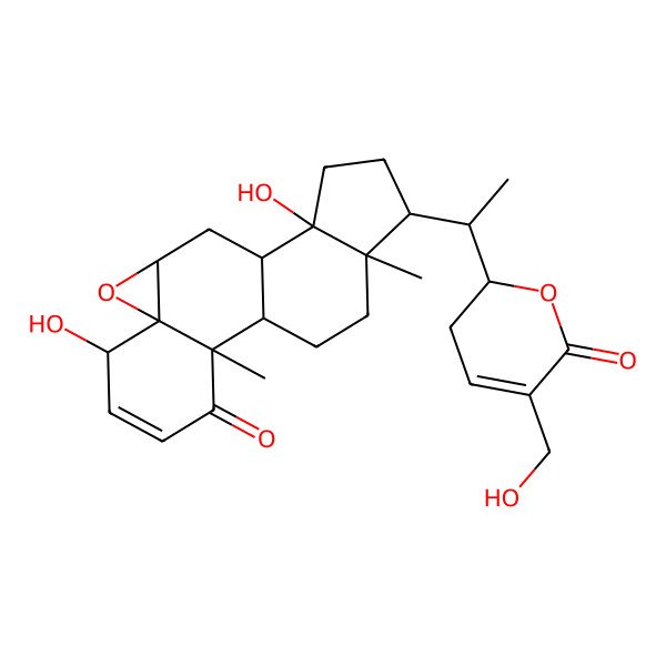 2D Structure of 6,12-dihydroxy-15-[1-[5-(hydroxymethyl)-6-oxo-2,3-dihydropyran-2-yl]ethyl]-2,16-dimethyl-8-oxapentacyclo[9.7.0.02,7.07,9.012,16]octadec-4-en-3-one