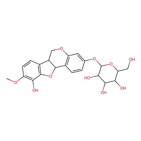 2D Structure of (2S,3R,4S,5S,6R)-2-[(10-hydroxy-9-methoxy-6a,11a-dihydro-6H-[1]benzofuro[3,2-c]chromen-3-yl)oxy]-6-(hydroxymethyl)oxane-3,4,5-triol