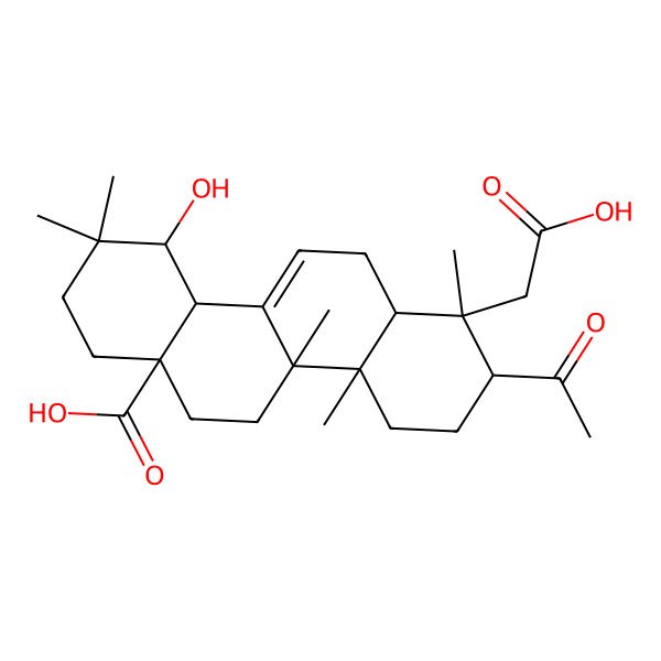 2D Structure of (1R,2R,4aR,4bS,6aR,10S,10aS,12aR)-2-acetyl-1-(carboxymethyl)-10-hydroxy-1,4a,4b,9,9-pentamethyl-3,4,5,6,7,8,10,10a,12,12a-decahydro-2H-chrysene-6a-carboxylic acid