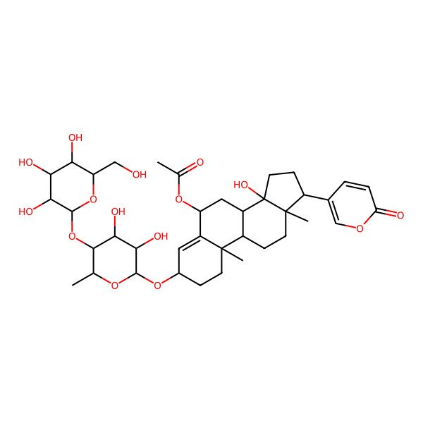 2D Structure of [(3S,6R,8R,9S,10R,13R,14S,17R)-3-[(2R,3R,4S,5R,6S)-3,4-dihydroxy-6-methyl-5-[(2S,3R,4S,5S,6R)-3,4,5-trihydroxy-6-(hydroxymethyl)oxan-2-yl]oxyoxan-2-yl]oxy-14-hydroxy-10,13-dimethyl-17-(6-oxopyran-3-yl)-1,2,3,6,7,8,9,11,12,15,16,17-dodecahydrocyclopenta[a]phenanthren-6-yl] acetate
