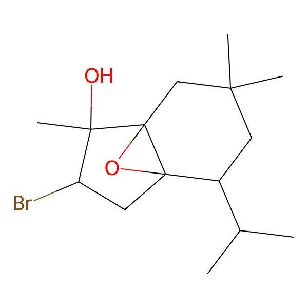 2D Structure of (1R,2R,6R,7S,8S)-8-bromo-4,4,7-trimethyl-2-propan-2-yl-10-oxatricyclo[4.3.1.01,6]decan-7-ol