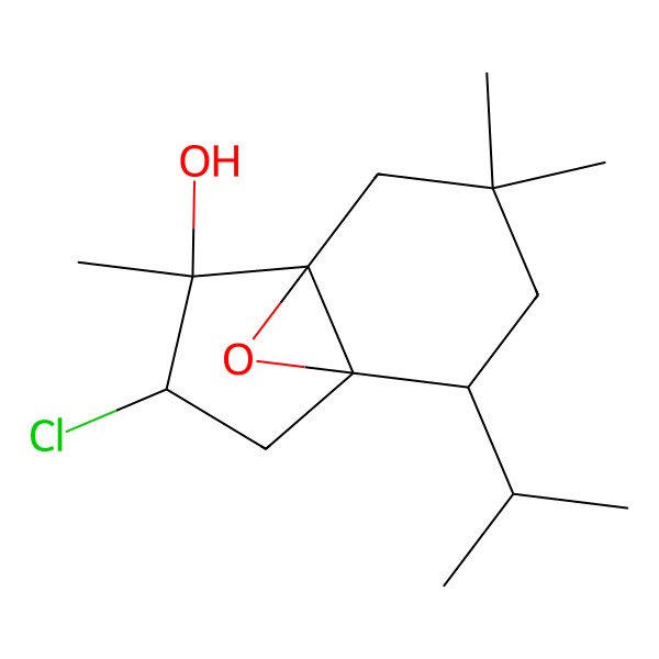 2D Structure of 1,6,6-Trimethyl-2beta-chloro-4beta-isopropyl-3aalpha,7aalpha-epoxyhydrindane-1alpha-ol 2D Structure of 1,6,6-Trimethyl-2beta-chloro-4beta-isopropyl-3aalpha,7aalpha-epoxyhydrindane-1alpha-ol