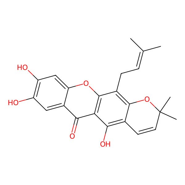 2D Structure of 1,6,7-trihydroxy-6',6'-dimethyl-2H-pyrano(2',3':3,2)-4-(3-methylbut-2-enyl)xanthone
