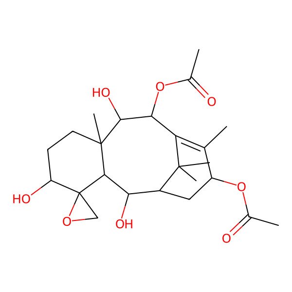2D Structure of [(1'R,2R,2'R,3'R,5'S,8'R,9'R,10'R,13'S)-10'-acetyloxy-2',5',9'-trihydroxy-8',12',15',15'-tetramethylspiro[oxirane-2,4'-tricyclo[9.3.1.03,8]pentadec-11-ene]-13'-yl] acetate