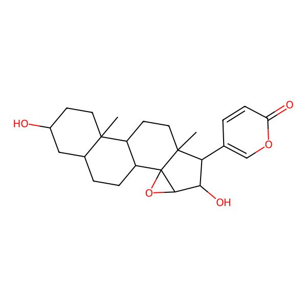 2D Structure of 5-[(1R,2S,4R,5S,6R,7R,10S,11S,14S,16R)-5,14-dihydroxy-7,11-dimethyl-3-oxapentacyclo[8.8.0.02,4.02,7.011,16]octadecan-6-yl]pyran-2-one