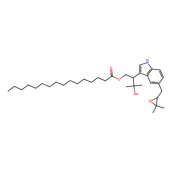 2D Structure of [(2S)-2-[5-[[(2S)-3,3-dimethyloxiran-2-yl]methyl]-1H-indol-3-yl]-3-hydroxy-3-methylbutyl] hexadecanoate