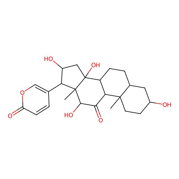 2D Structure of 5-[(3S,5R,8R,9S,10S,12R,13S,14S,16S,17R)-3,12,14,16-tetrahydroxy-10,13-dimethyl-11-oxo-2,3,4,5,6,7,8,9,12,15,16,17-dodecahydro-1H-cyclopenta[a]phenanthren-17-yl]pyran-2-one