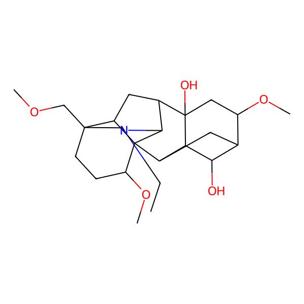 2D Structure of (2R,3R,5R,6S,8S,9S,10S,13S,17R)-11-ethyl-6,16-dimethoxy-13-(methoxymethyl)-11-azahexacyclo[7.7.2.12,5.01,10.03,8.013,17]nonadecane-4,8-diol
