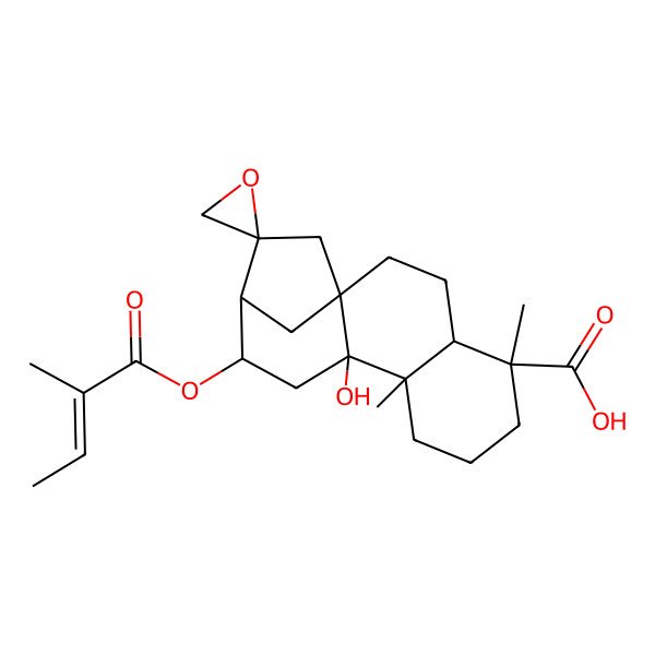2D Structure of (16R)-16,17-Epoxy-9beta-hydroxy-12beta-[(Z)-2-methyl-2-butenoyloxy]kauran-19-oic acid