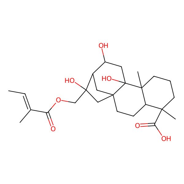 2D Structure of (16S)-9,12beta,16-Trihydroxy-17-[(E)-2-methyl-2-butenoyloxy]kauran-19-oic acid