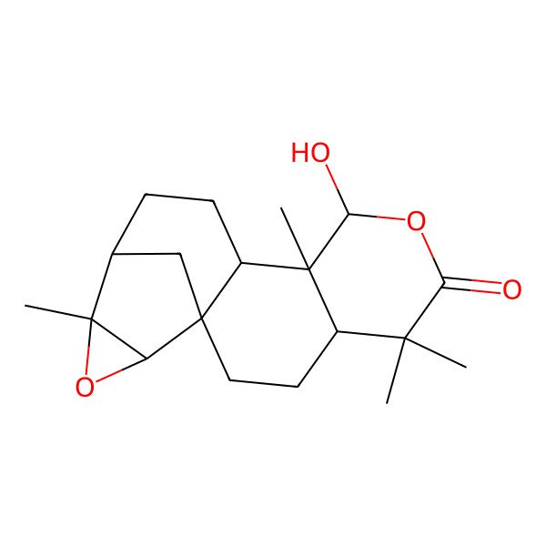 2D Structure of (1R,4S,8R,9S,10R,13R,14S,16R)-8-hydroxy-5,5,9,14-tetramethyl-7,15-dioxapentacyclo[11.3.1.01,10.04,9.014,16]heptadecan-6-one
