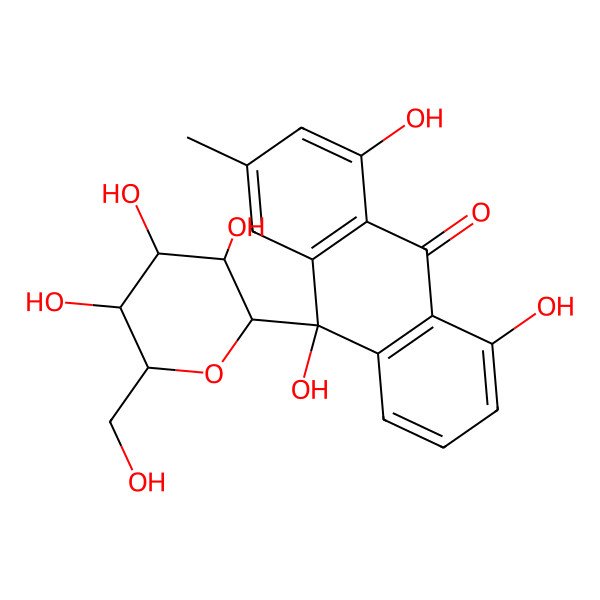 2D Structure of 1,8,10-Trihydroxy-3-methyl-10-[3,4,5-trihydroxy-6-(hydroxymethyl)oxan-2-yl]anthracen-9-one