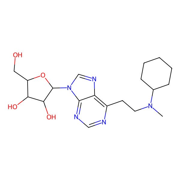 2D Structure of (2R,3R,4S,5R)-2-[6-[2-[cyclohexyl(methyl)amino]ethyl]purin-9-yl]-5-(hydroxymethyl)tetrahydrofuran-3,4-diol