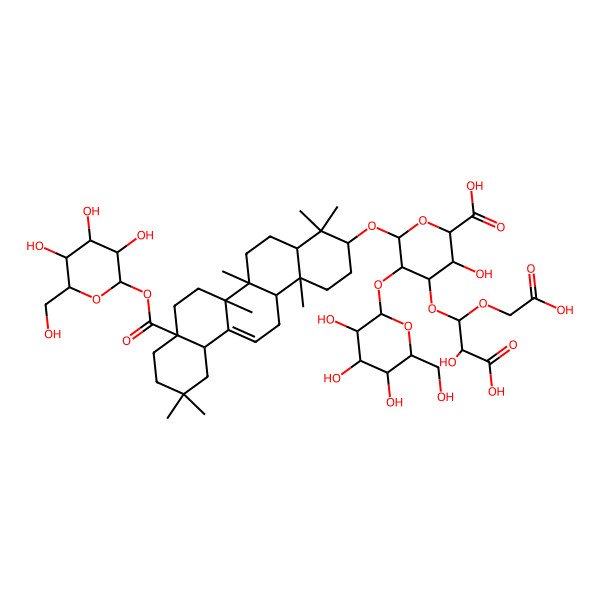 2D Structure of (2S,3S,4S,5R,6R)-6-[[(3S,4aR,6aR,6bS,8aS,12aS,14aR,14bR)-4,4,6a,6b,11,11,14b-heptamethyl-8a-[(2S,3R,4S,5S,6R)-3,4,5-trihydroxy-6-(hydroxymethyl)oxan-2-yl]oxycarbonyl-1,2,3,4a,5,6,7,8,9,10,12,12a,14,14a-tetradecahydropicen-3-yl]oxy]-4-[2-carboxy-1-(carboxymethoxy)-2-hydroxyethoxy]-3-hydroxy-5-[(2S,3R,4S,5S,6R)-3,4,5-trihydroxy-6-(hydroxymethyl)oxan-2-yl]oxyoxane-2-carboxylic acid
