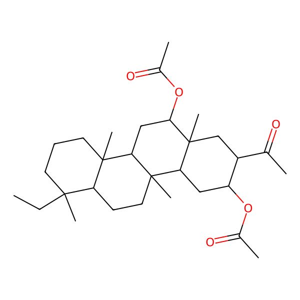 2D Structure of [(2S,3R,4aS,4bR,6aS,7S,10aS,10bR,12S,12aR)-2-acetyl-12-acetyloxy-7-ethyl-4b,7,10a,12a-tetramethyl-1,2,3,4,4a,5,6,6a,8,9,10,10b,11,12-tetradecahydrochrysen-3-yl] acetate